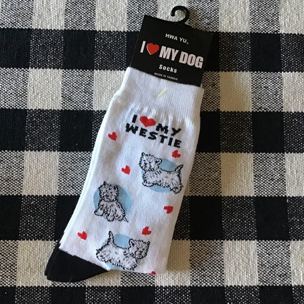 NWT HWA YU Women I ❤️ My WESTIE Dog Crew Socks Size 9-11